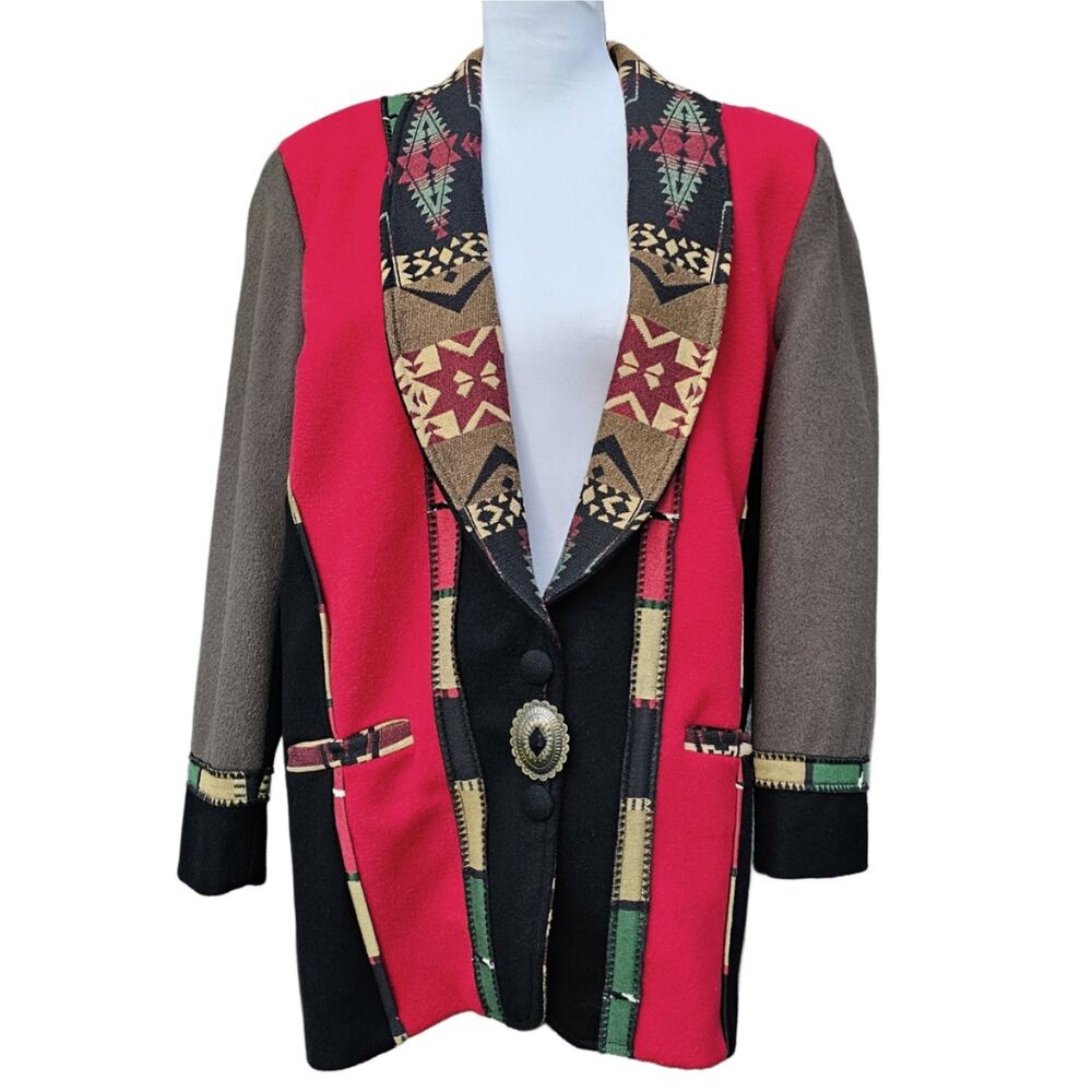 Western Wool Jacket Coloratura Size Small Snap Front Coat Woven Vintage 90s